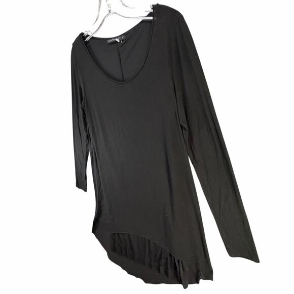 Transit Par Such T Shirt Dress M Black Modal Wool Stretch Asymmetric Lagenlook - Picture 3 of 16